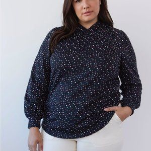 Penningtons Women Black Star Printed Knit Top with Hood Plus Size 1X
